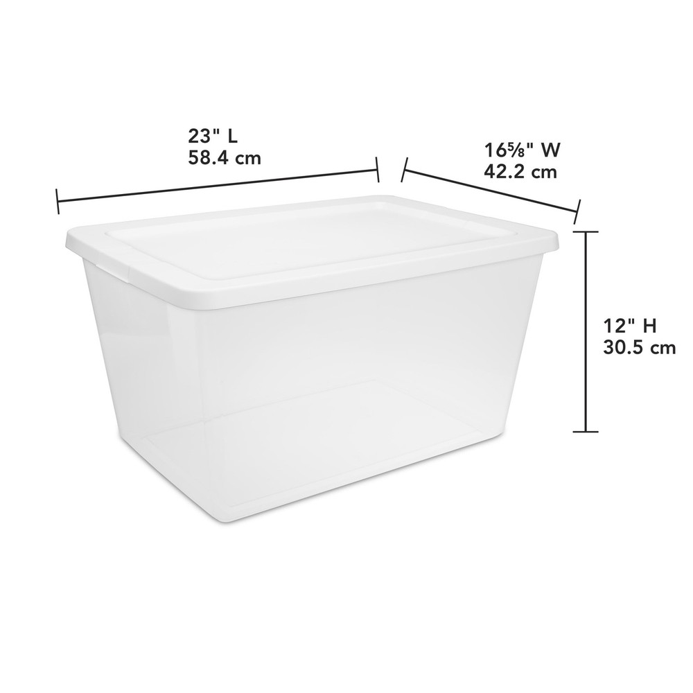 58 Quart Medium Storage Bin Clear Plastic Storage Container W/ Snap-On Lid White