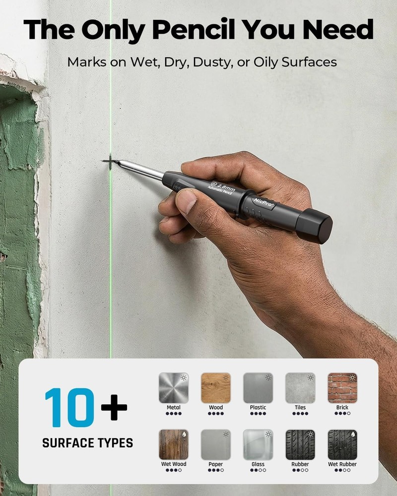 Nicpro 2 Pack Mechanical Carpenter Pencils with Sharpener, with 38 Refills