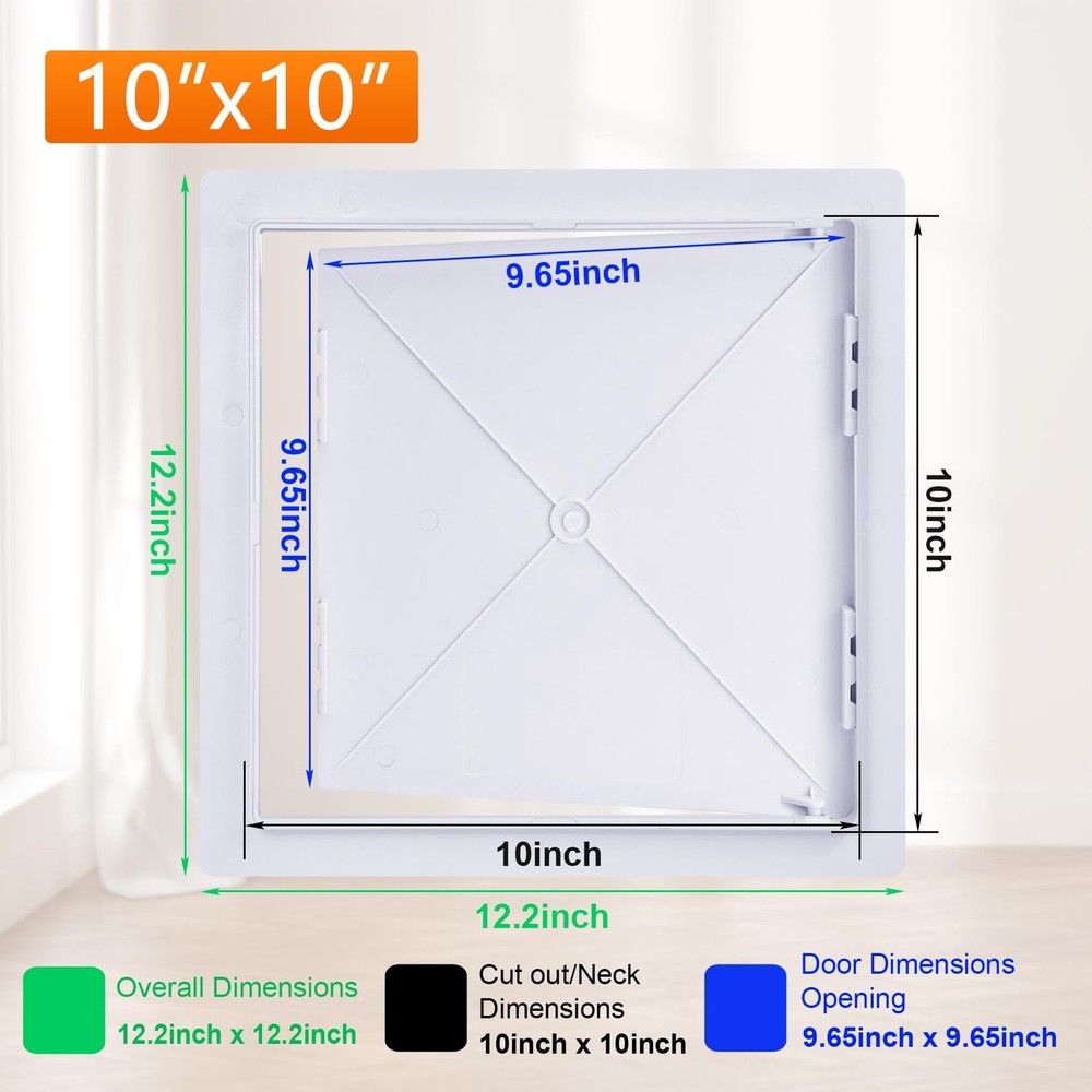 10x10 inch Plastic Access Panel for Drywall Ceiling Removable Hinged Door