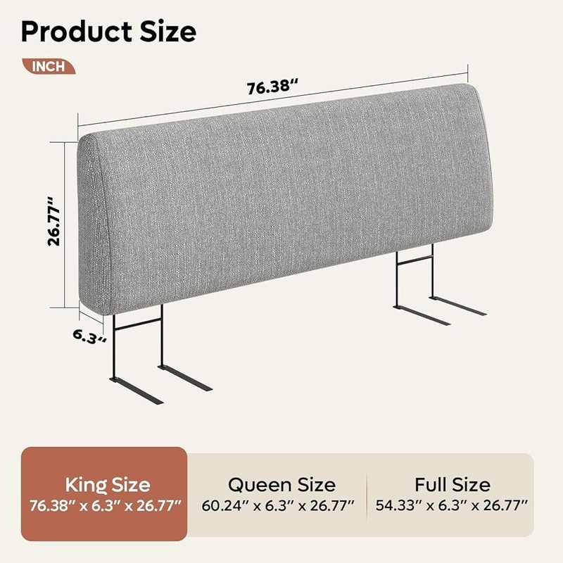 Height Adjustable Upholstered Headboard Thick Foam Easy Install Removable Cover