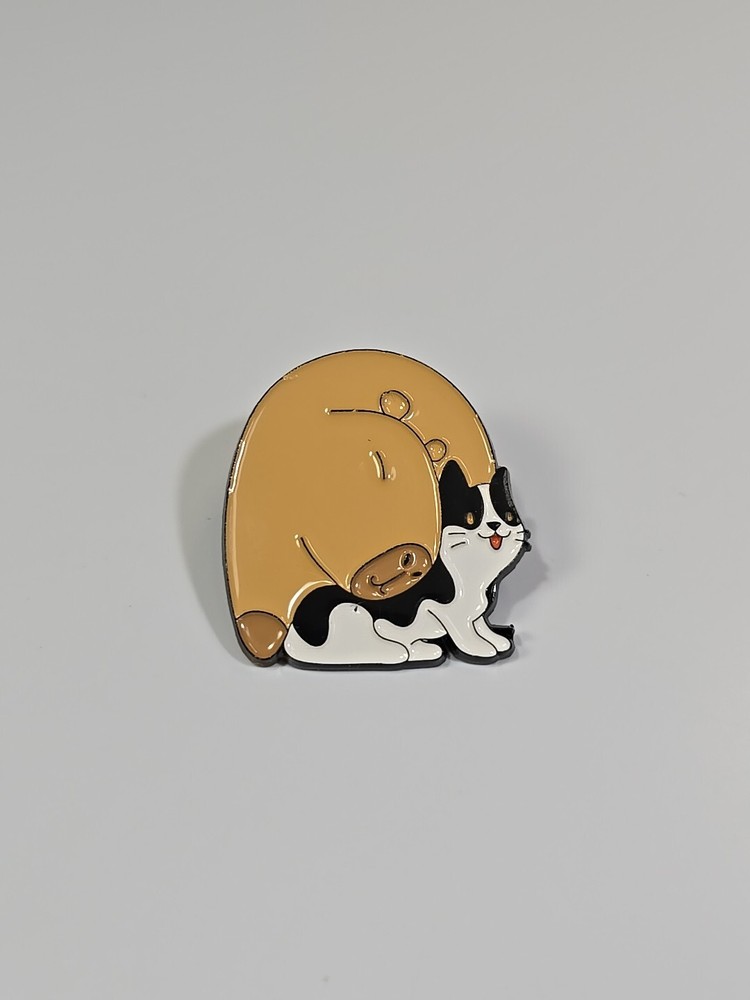 Capybara Sleeping w/ Kitty Cat Lapel Pin Whimsical