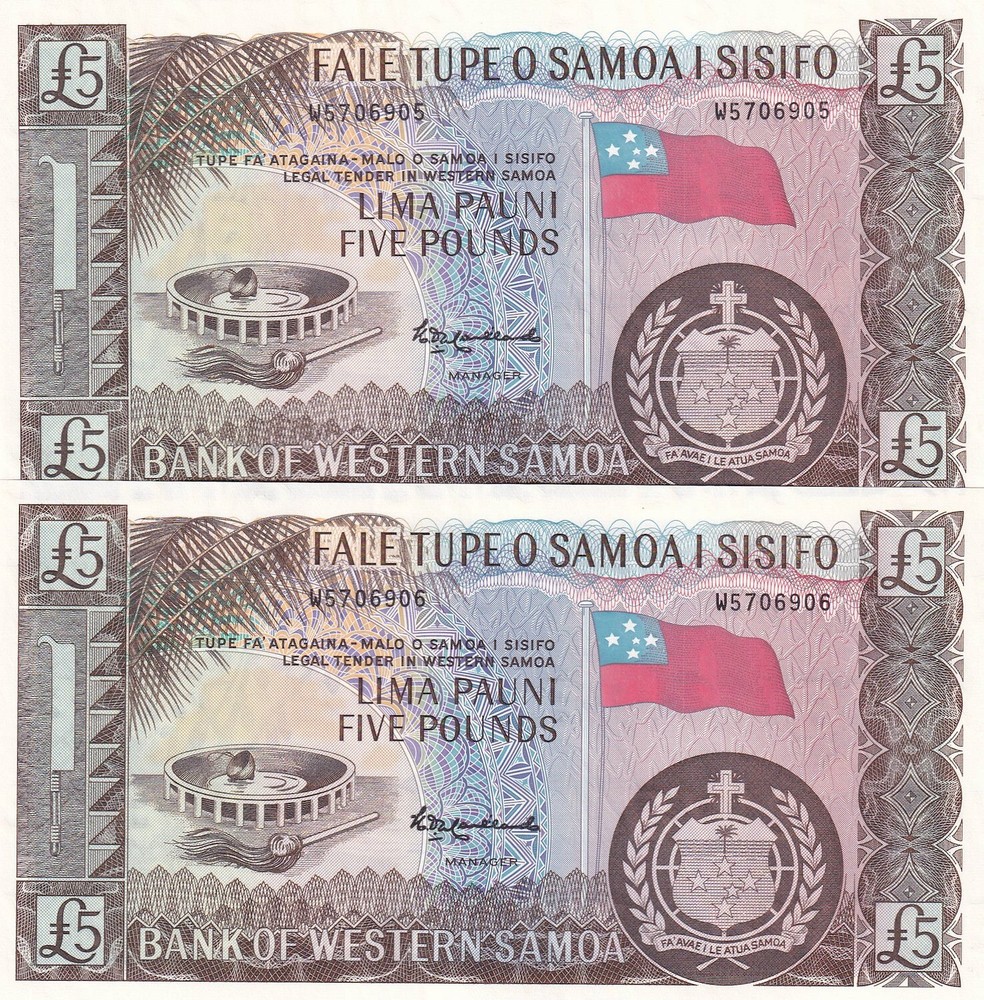 Western Samoa, 5 Pounds, 2020, UNC, p15CS, (Total 2 consecutive banknotes)