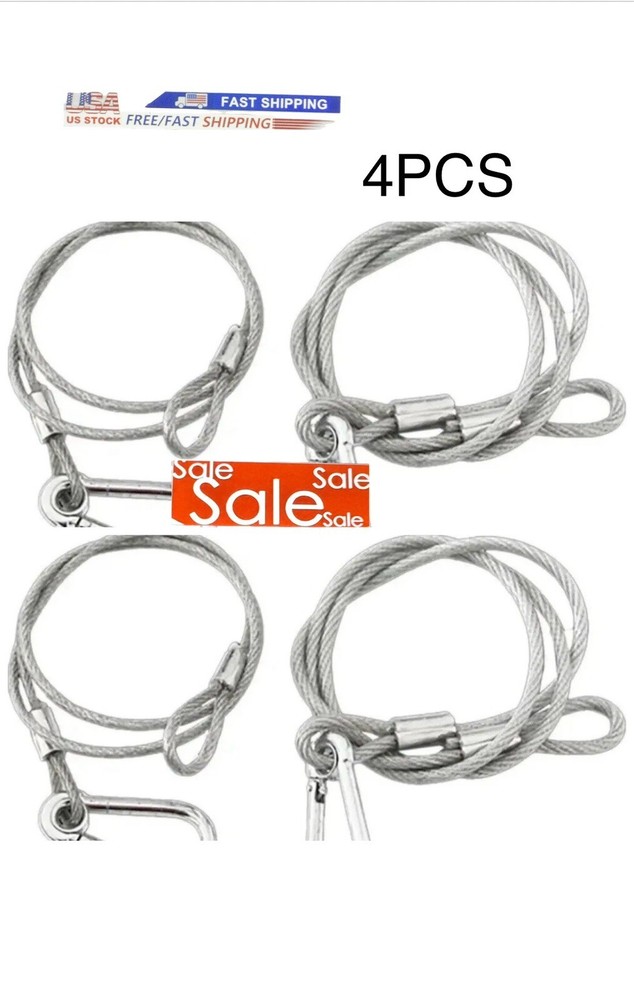 Stage Light Safety Cables 47”, Stainless Steel Security Cable.Multi Use/4PCS SET
