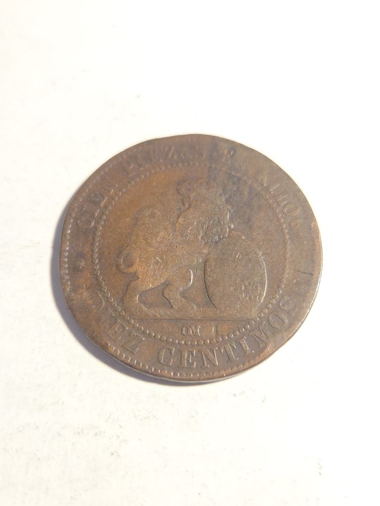Spain 10 Centimos 1870 Copper Coin - Lot BT850
