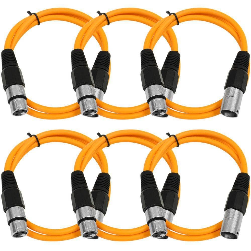 6 Pack Orange 3ft XLR Patch Cables