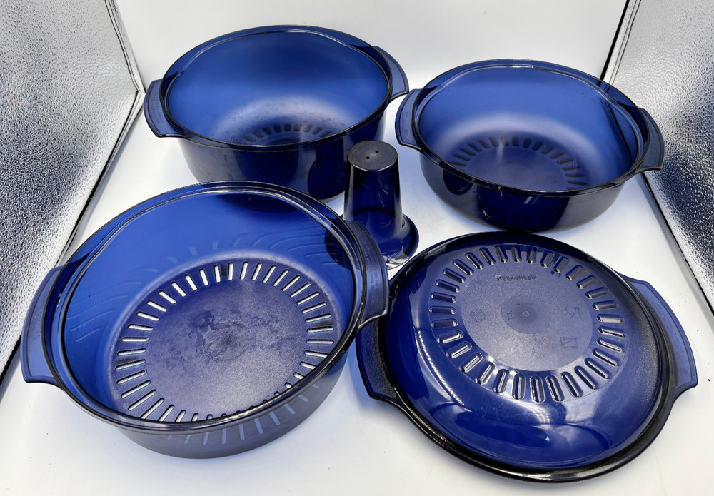 5 Pc Tupperware Microwave Stack Cooker #2193, #2196, #2195, #2210, #2192 - Blue
