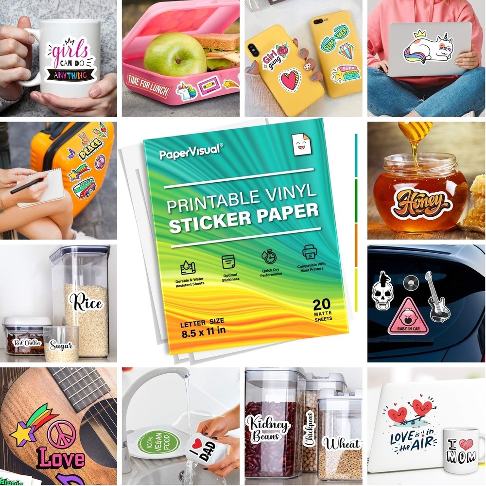 Printable Permanent Vinyl Paper - 20 Sticker Sheets For Printer - Matte White...