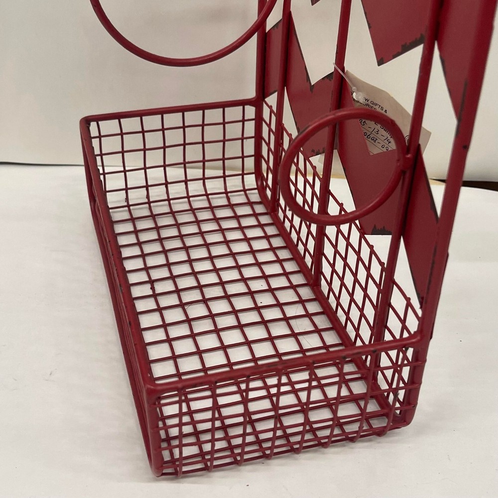 Rustic Metal Wine Kitchen Organizer Stylish Storage Solution, 22.5x9”,Red