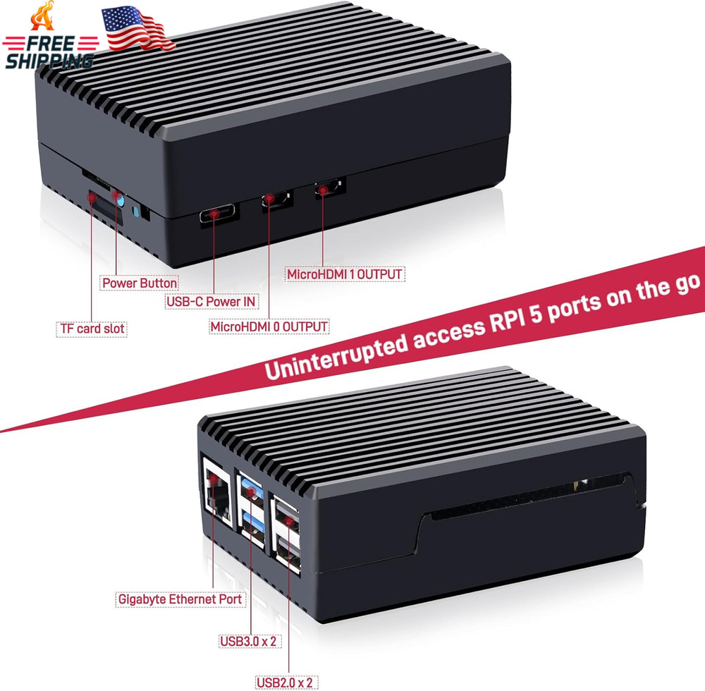 Geeekpi Aluminum Case for Raspberry Pi 5, Passive Cooling Case with Cooling Colu