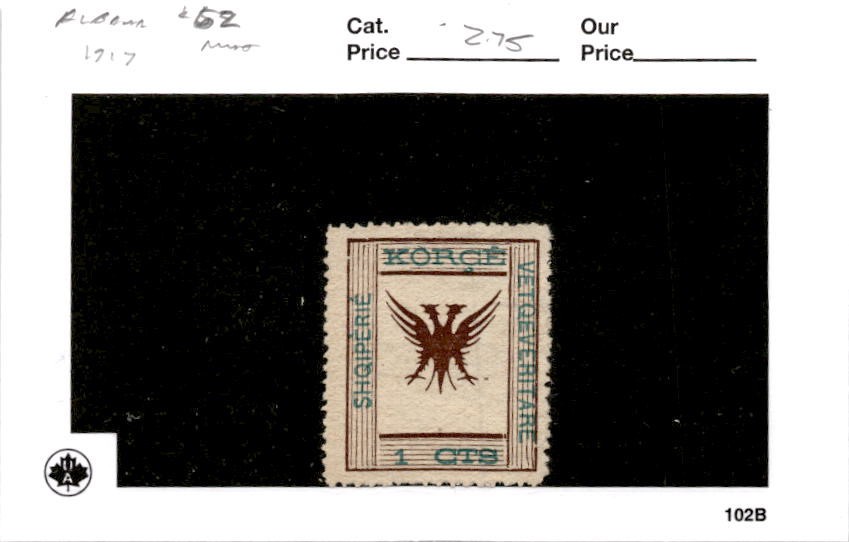 Albania, Postage Stamp, #62 Mint Hinged, 1917 Bird
