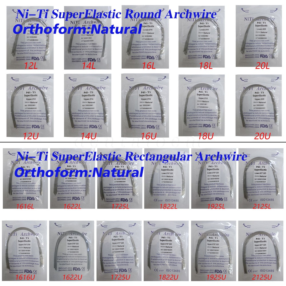 Orthodontic Arch Wire Round/Rectangular Niti Super Elastic Natural 100pcs
