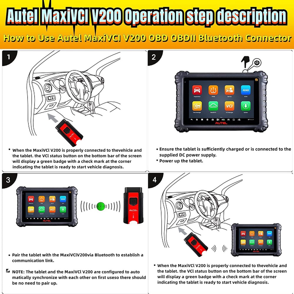 Autel MaxiVCI VCI V200 Bluetooth Diagnostic Interface Work With ITS600 MS906 PRO