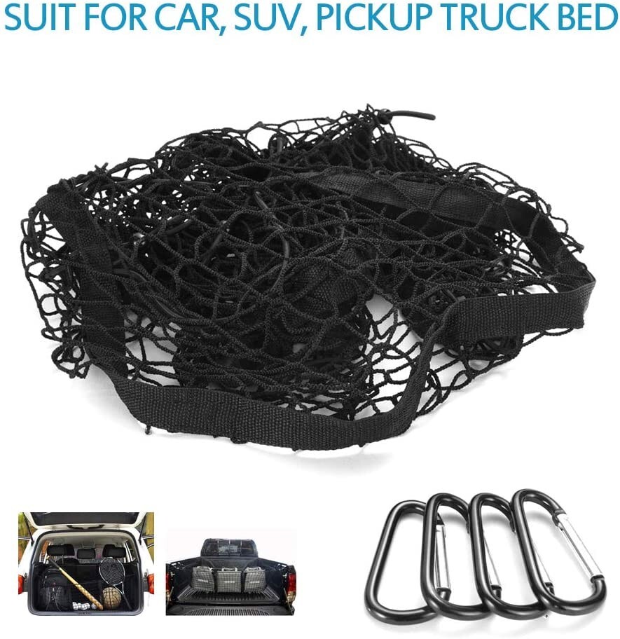 Stretchable Black Mesh 3 Pocket Trunk Cargo Organizer Bin Bag Storage Net Holder