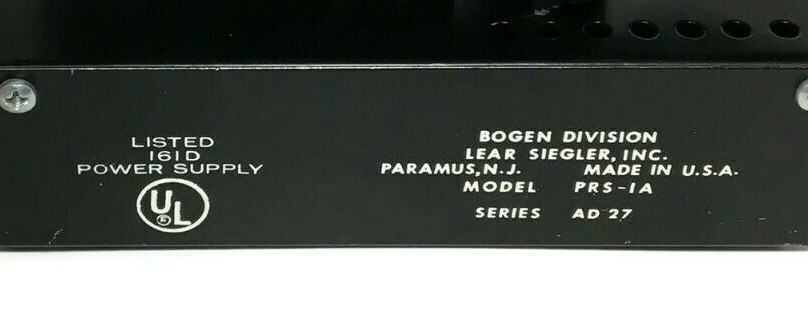 Bogen PRS-1A Series AD-27 Intercom Power Supply Lear Siegler LSI Untested QC Tag