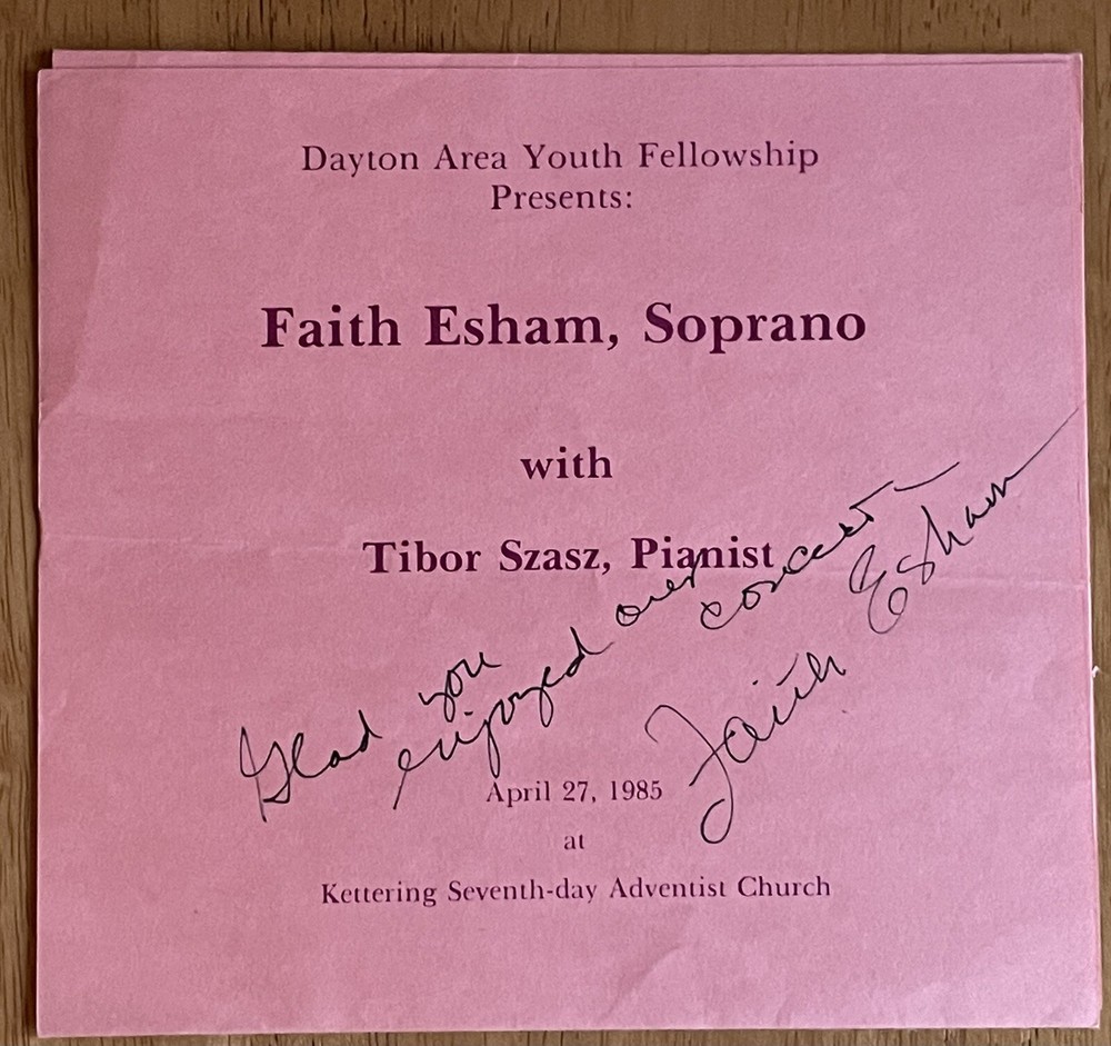 Soprano Faith Esham Autographed Program