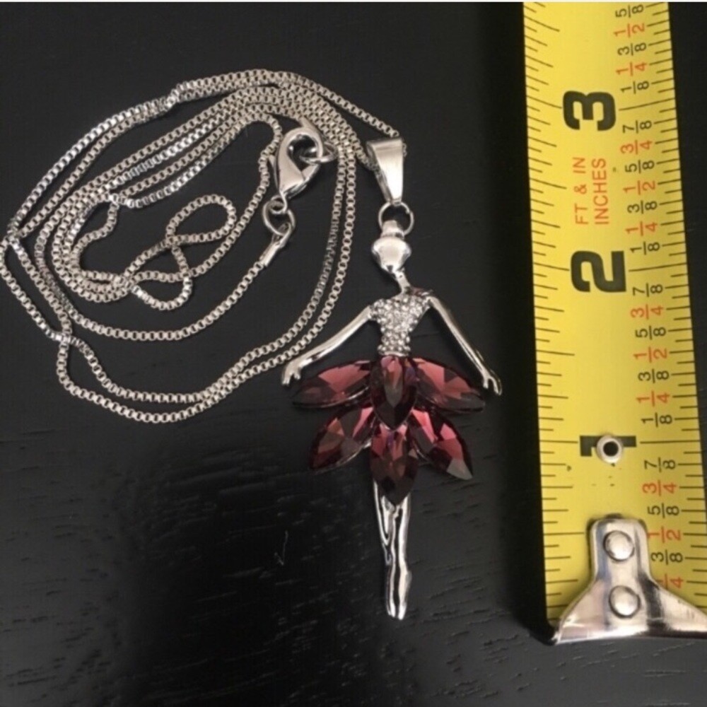 Crystal Ballet Dancer Long Pendant Necklace