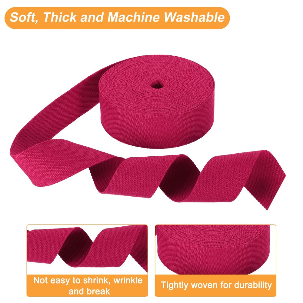 Cotton Webbing 2 Inch 11 Yard Polyester Cotton Webbing Strap, Rose Red
