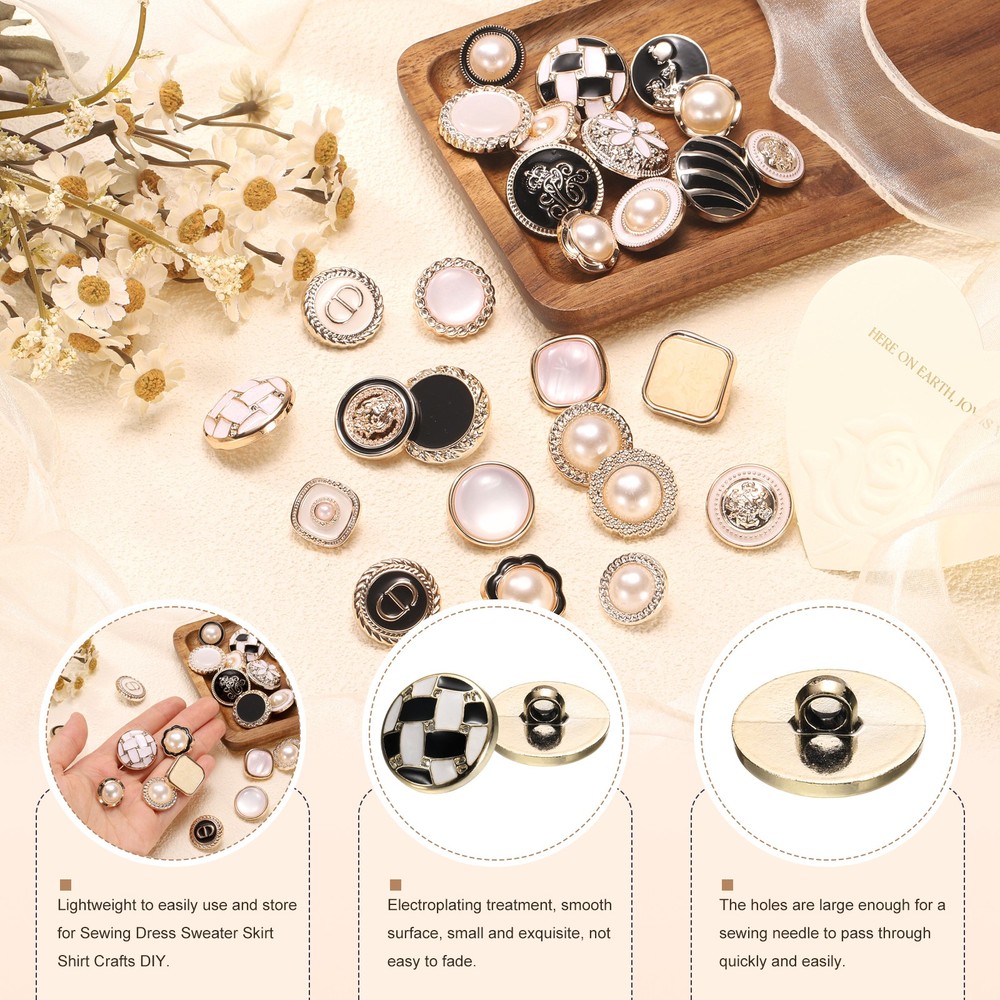 5pcs Gold Pearl Button 25mm 0.49" Thick Sewing Button Style D