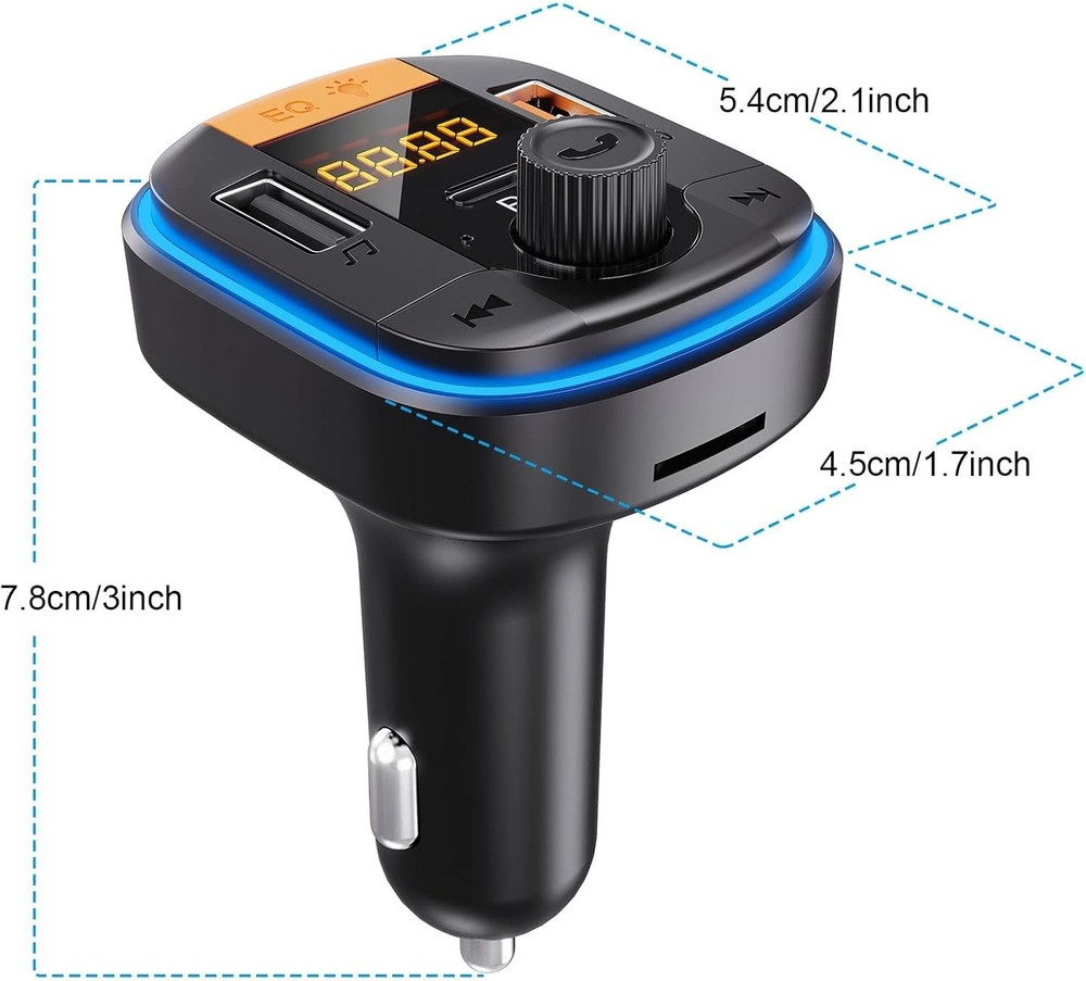 Car Bluetooth FM Transmitter with LED Backlight - Fast Charging & Music Play