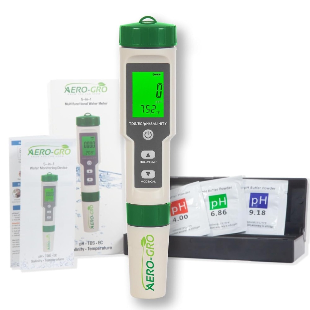 Versatile 5-in-1 Hydroponics & Aquarium Water Meter with Auto Temp Comp.