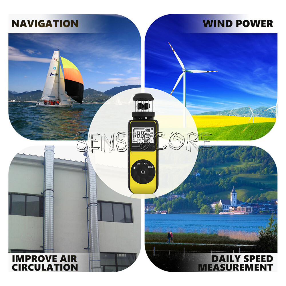 Digital Cup Anemometer Compass Measure Wind Speed Temperature 360°w/Backlight-