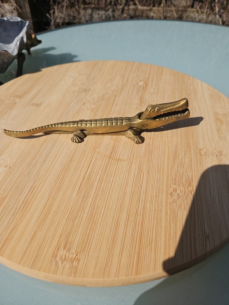 Vintage Brass Alligator Nutcracker