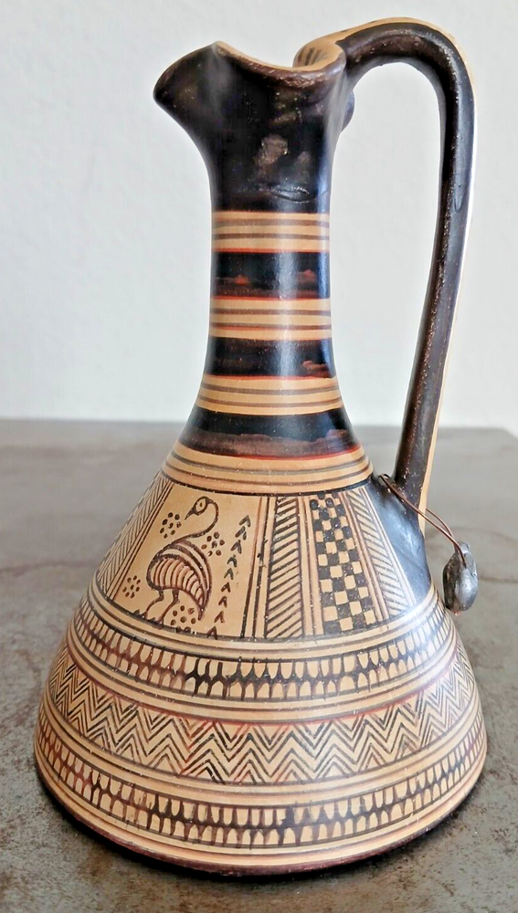 Handmade Greek Geometric Copy Ceramic Jug Pitcher 5.75" Tall