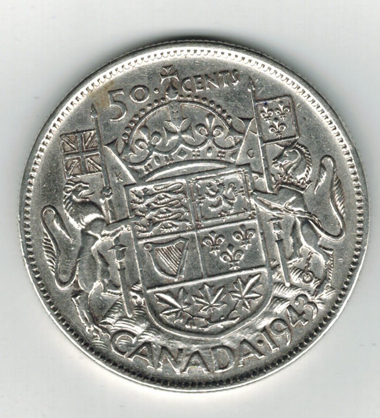 1943  Canadian SILVER  Half Dollar