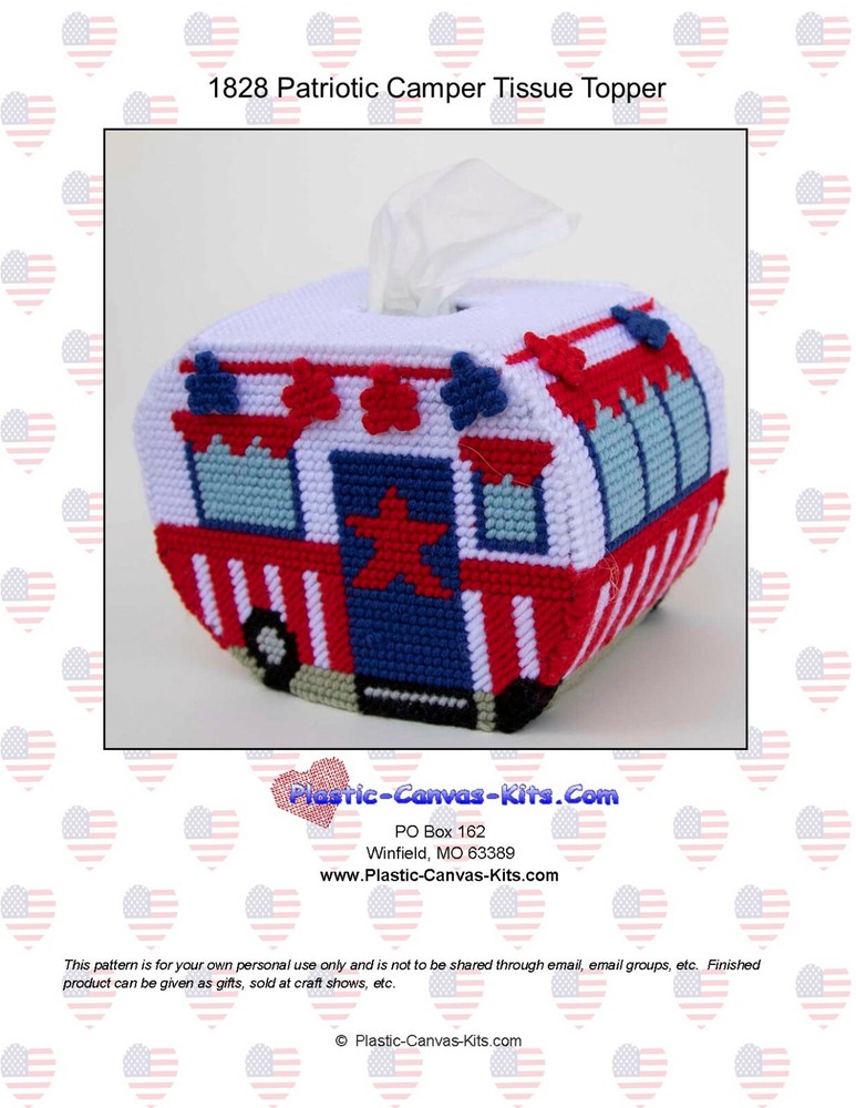 Patriotic Camper Tissue Topper Plastic Canvas Pattern or Kit
