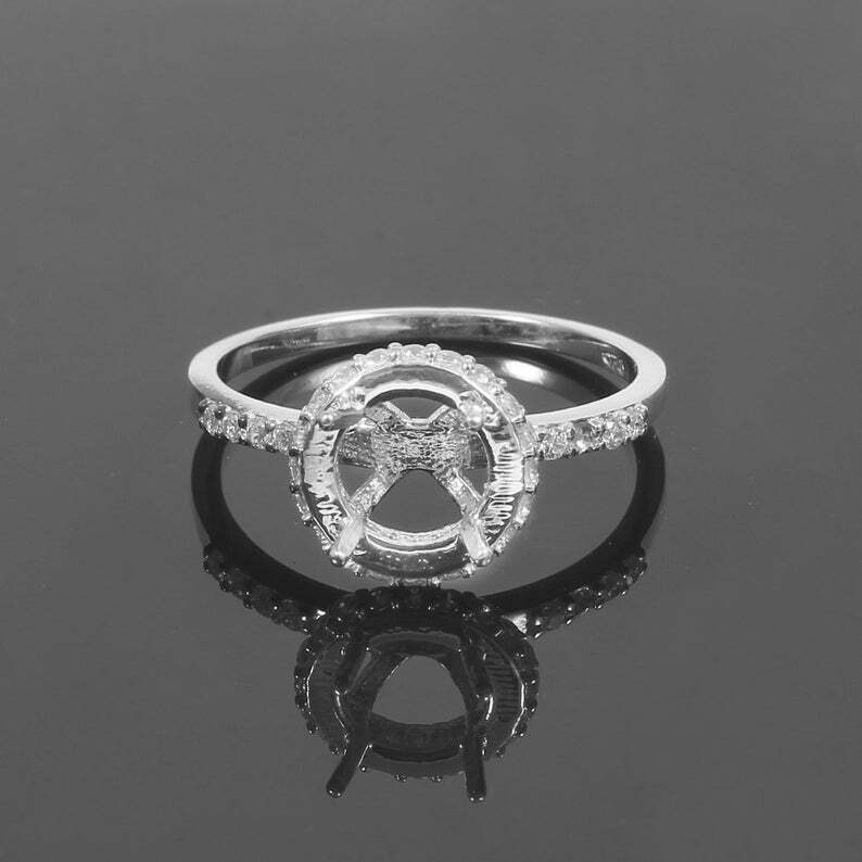 925 Silver 8 mm Round Semi Mount Ring Setting Engagement Ring Setting CZ Setting