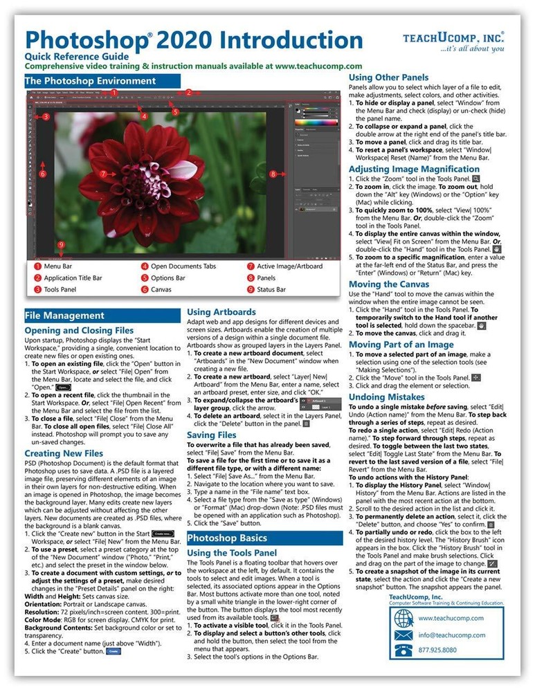 Photoshop 2020 Training Guide Quick Reference Card 4 Page Cheat Sheet Help