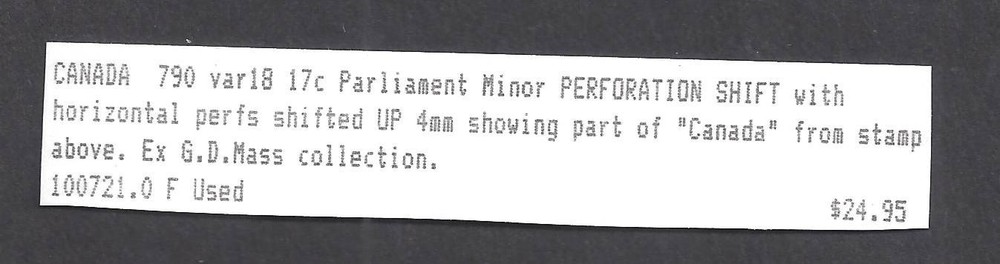 CANADA # 79O USED PERFORATION PRINT ERROR BS31521