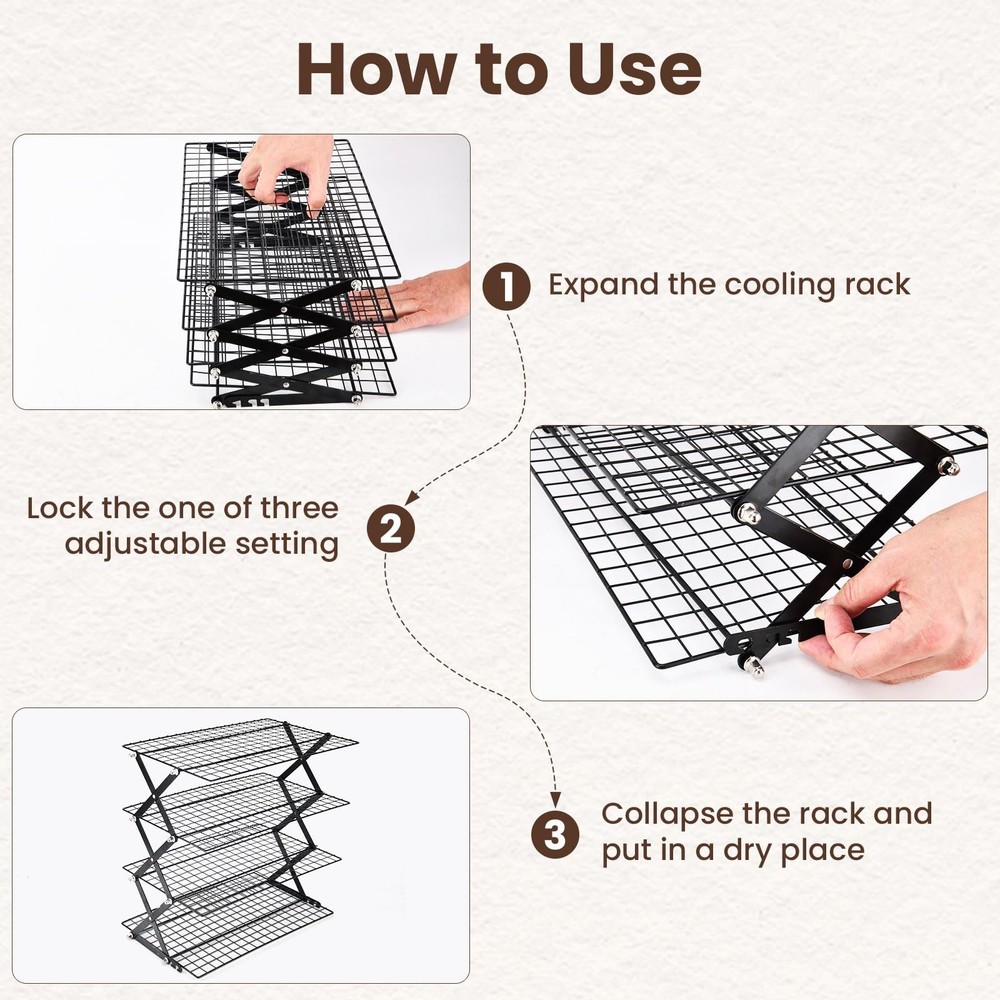 2/3/4-Tier collapsible cooling rack for baking,Folding Cooling Grid,Adjustabl...