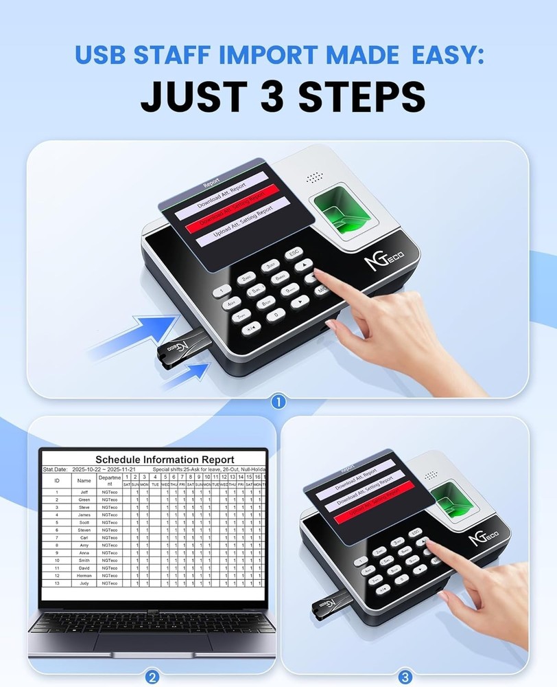 NGTeco - Fingerprint & PIN Time Clock