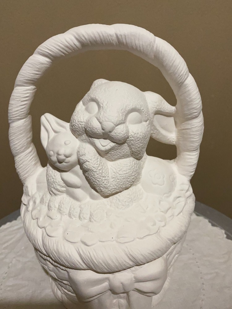 Bunny in a Basket Box Rabbit Easter Spring Ceramic Bisque Ready to Paint