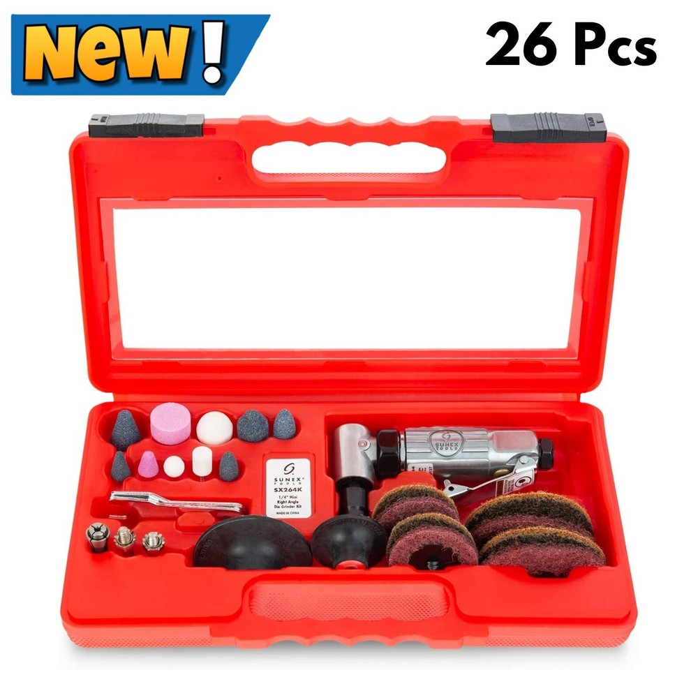 1/4 in Drive Mini Right Angle Air Die Grinder Kit Variable Speed Auto Body Work