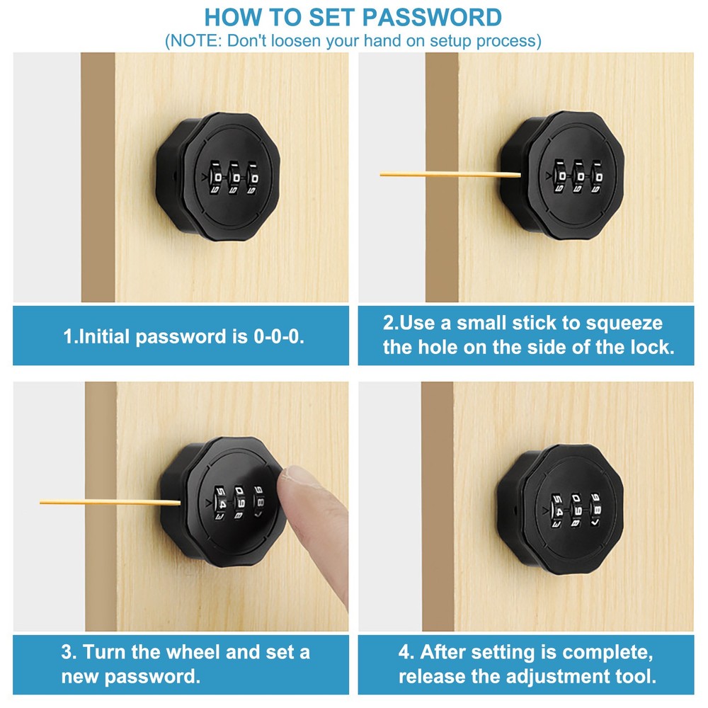 2Pcs 1" Combination Cabinet Cam Lock Cylinder Password Coded Lock Black