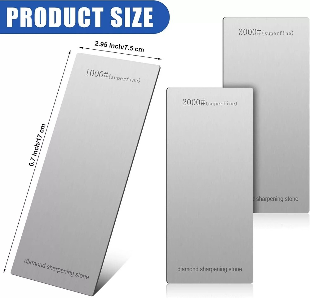 3 Pieces Diamond Sharpening Stone Diamond Knife Sharpener Plate Honing Whetstone