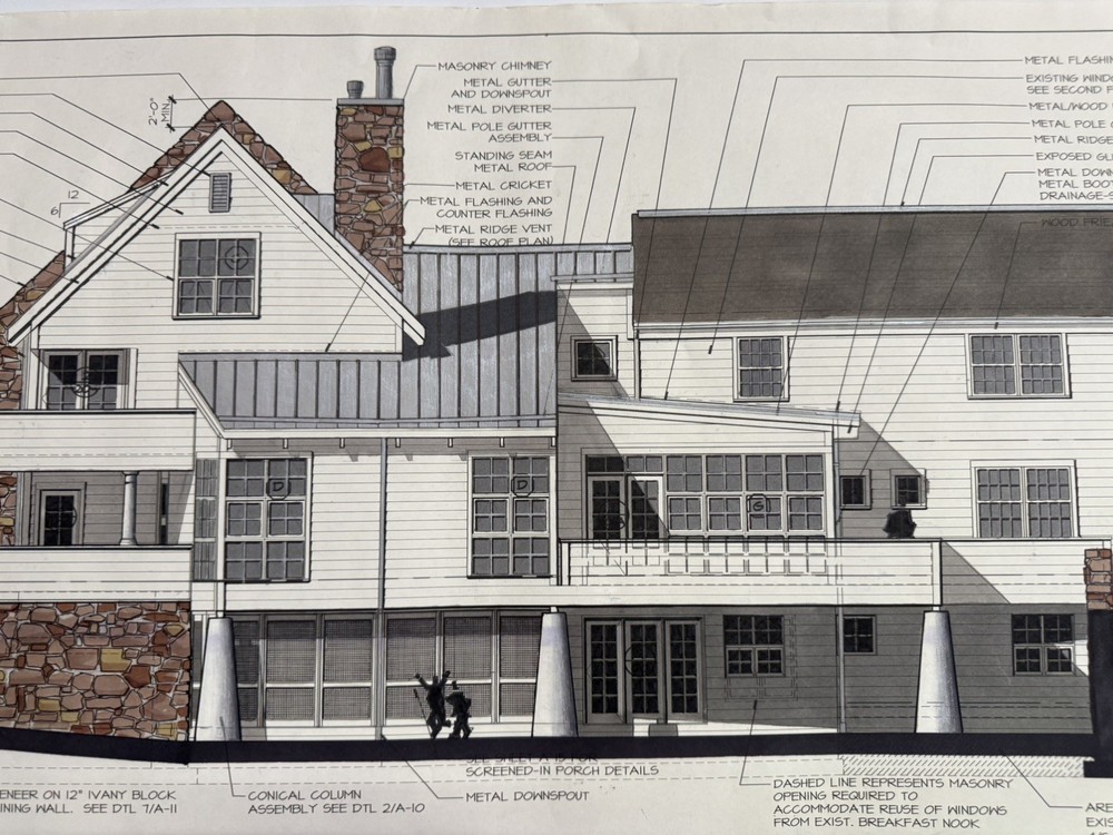 Architectural Renderings 4 Sheets Hand-Colored Elevations 30x42 Design Drawings