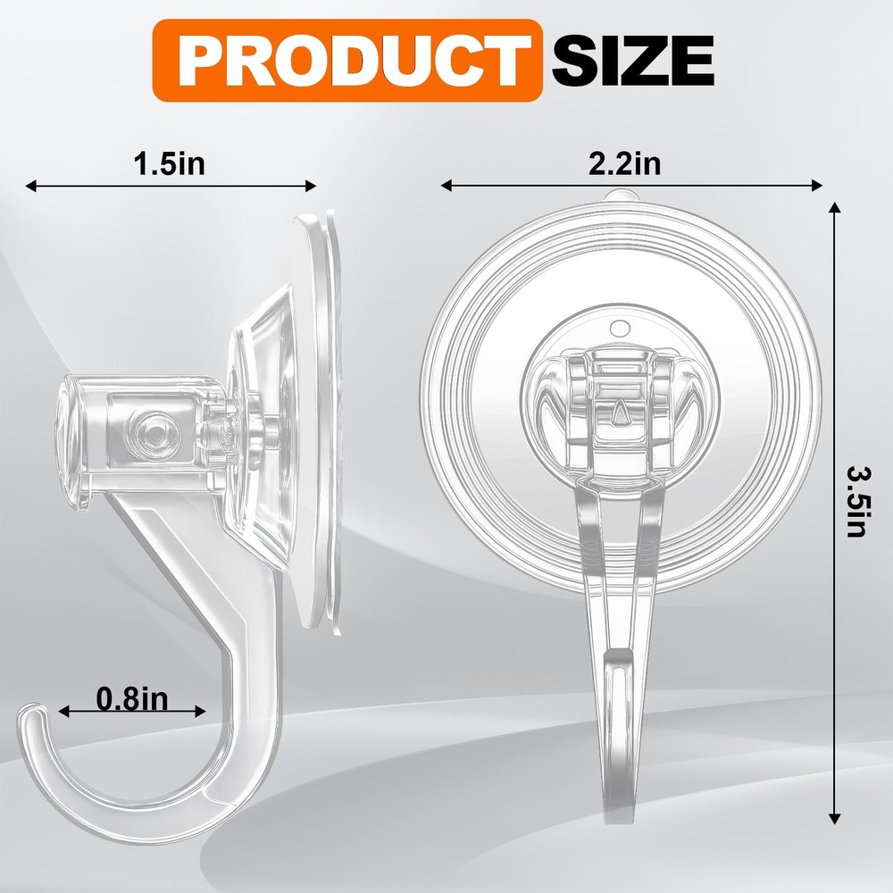 Suction Cup Hooks for Shower-Max Load 10 LB, No Trace, Reusable & Removable, ...