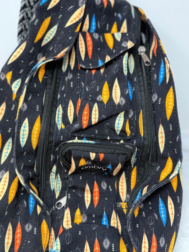 Multicolored Feather Patterned Adjustable Rope SLING BACKPACK by Ambry