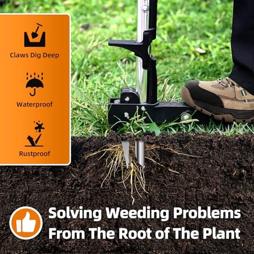 Weed Puller Tool, Heavy Duty Stand Up Weed Puller with 39.3" Long Handle Orange