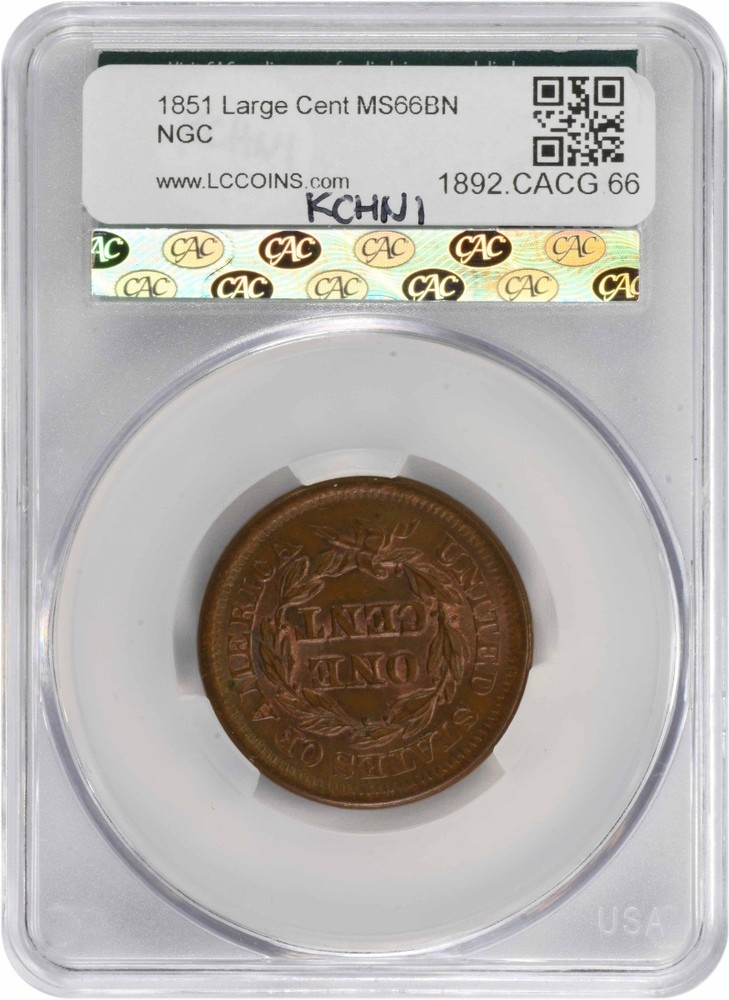 1851 Large Cent MS66BN CACG