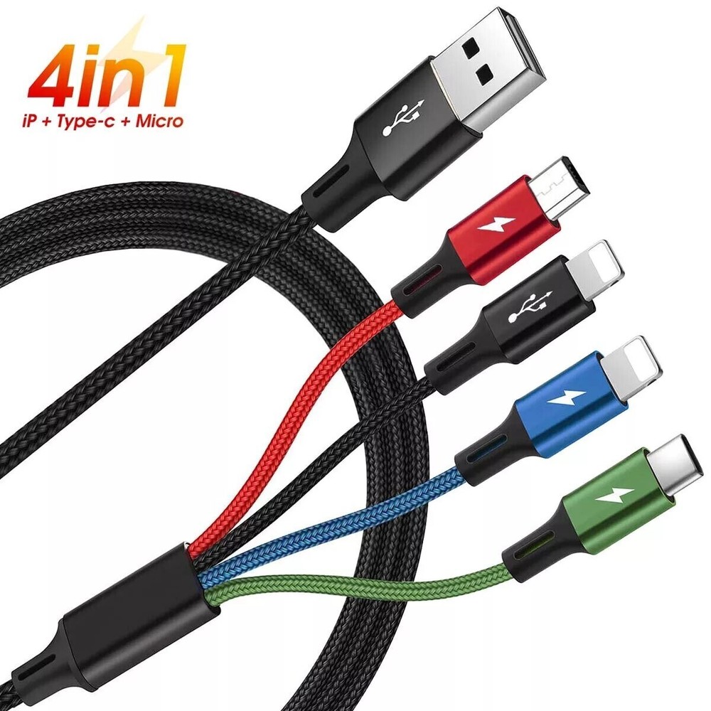 4 in 1 Multi USB Charging Cable Fast Charger Cord For iPhone/Type C/Micro