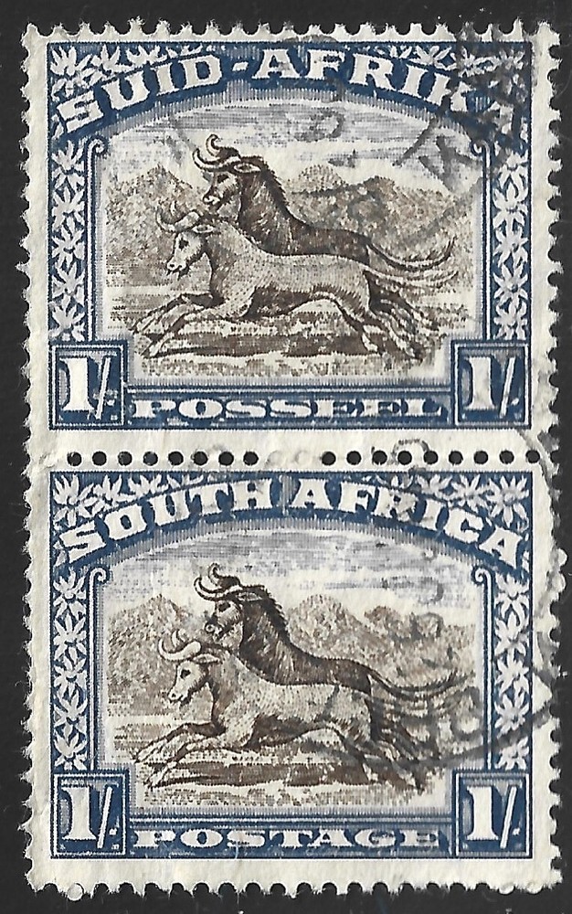 South Africa, Scott #62, 1sh Gnu, Pair, Used