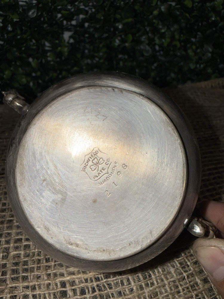 Antique Richfield Plate Co. Quadruple 2177 Sugar Bowl Etch Pattern Double Handle