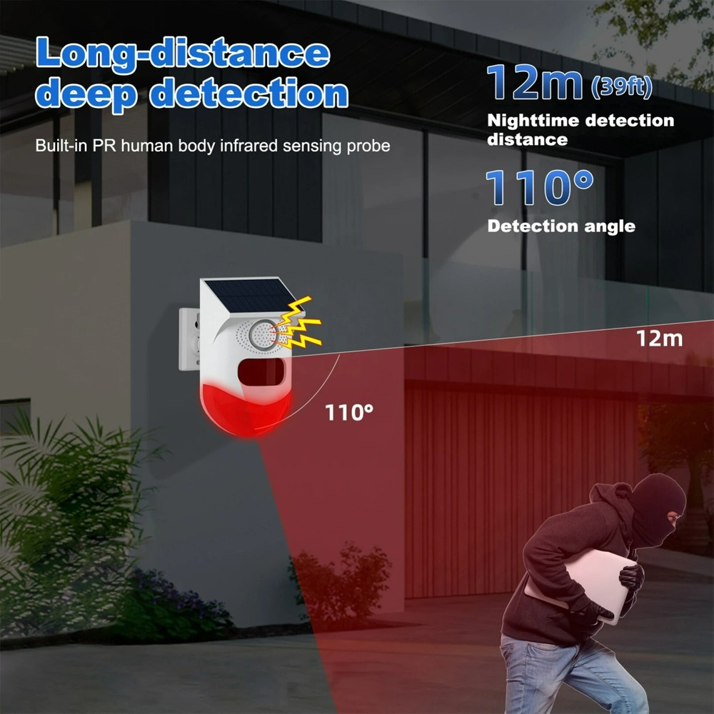 Solar Wireless Driveway Alarm Waterproof PIR Motion Sensor Home Security System
