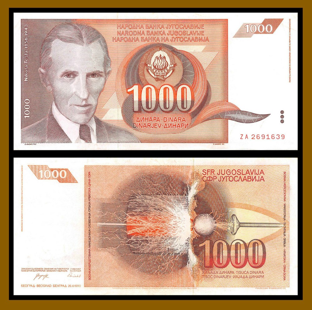 Yugoslavia 1000 Dinara, 1990 P-107 Replacement (ZA) VF