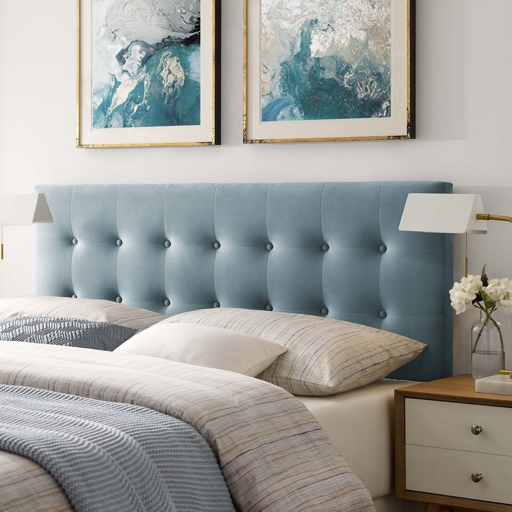 Modway Emily Queen Biscuit Tufted Performance Velvet Headboard in Light Blue