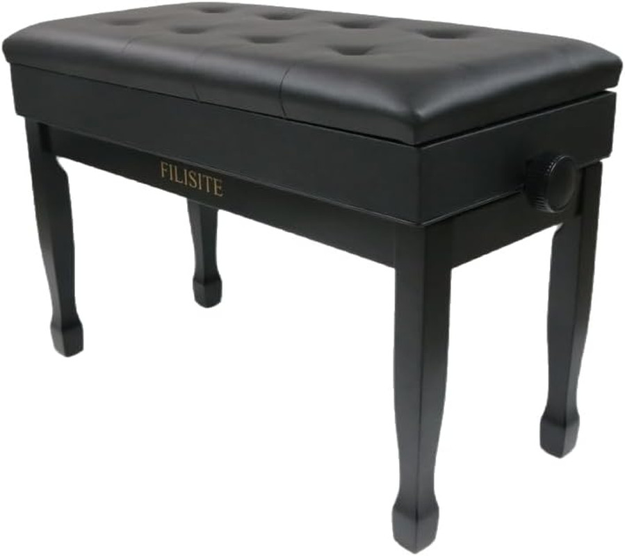 Adjustable Piano Bench with Storage, Solid Wood, Waterproof Cushion - Black